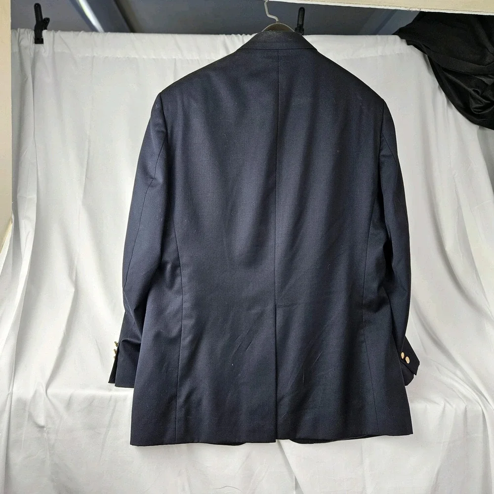 Chaps‎ Ralph Lauren 40R 100% Wool Navy Blue Gold Tone Two Button Lined  Blazer